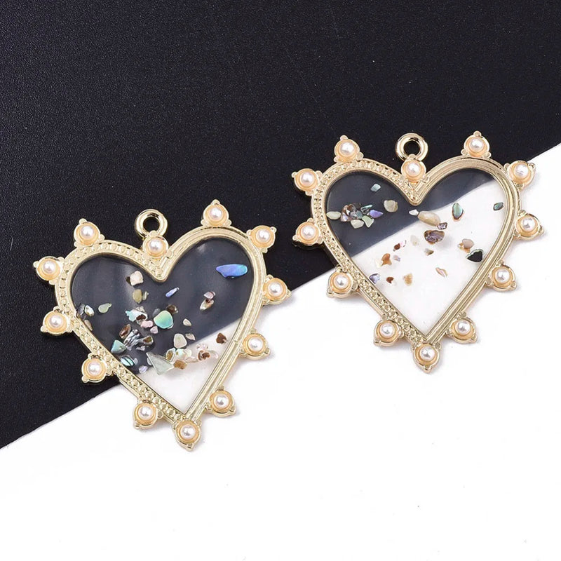 30pc Epoxy Resin Heart Pendants for Jewelry Making Necklace Crafts Decor