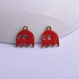 30pcs 10*12mm Enamelled Halloween Ghost Charms Pink Red Enamel Doll Pendant