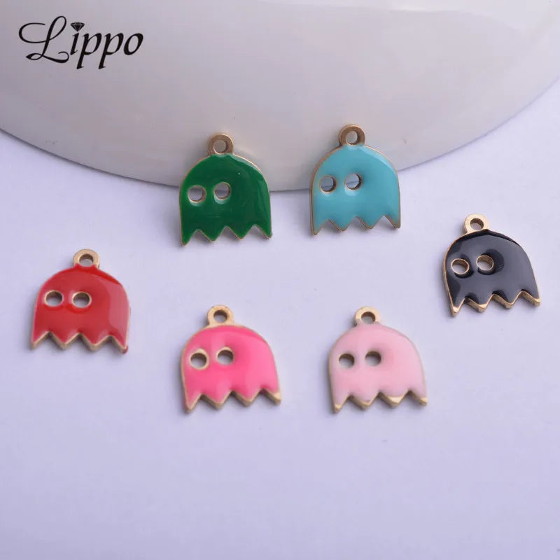 30pcs 10*12mm Enamelled Halloween Ghost Charms Pink Red Enamel Doll Pendant