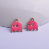 30pcs 10*12mm Enamelled Halloween Ghost Charms Pink Red Enamel Doll Pendant