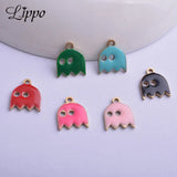 30pcs 10*12mm Enamelled Halloween Ghost Charms Pink Red Enamel Doll Pendant