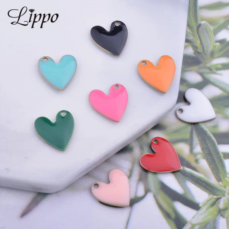 30pcs 10mm Copper Heart Charms for Earring Necklace Pendant, Enamel Small Hearts