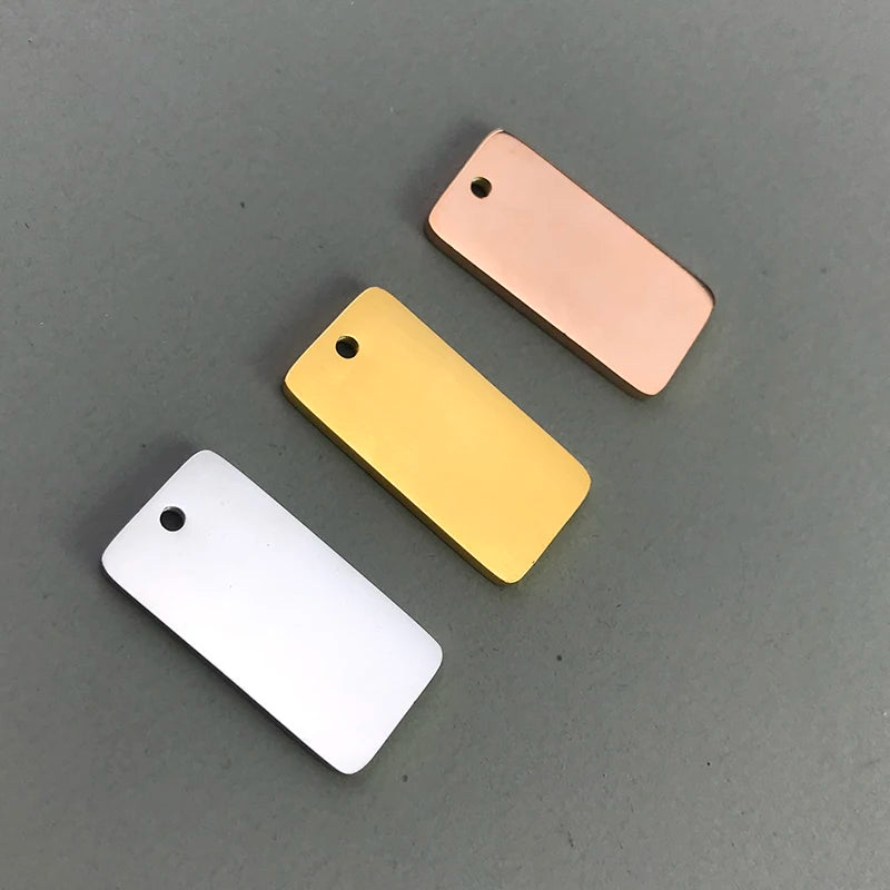 30pcs Stainless Steel Rectangle Charm 10x20mm Engravable Metal Tags
