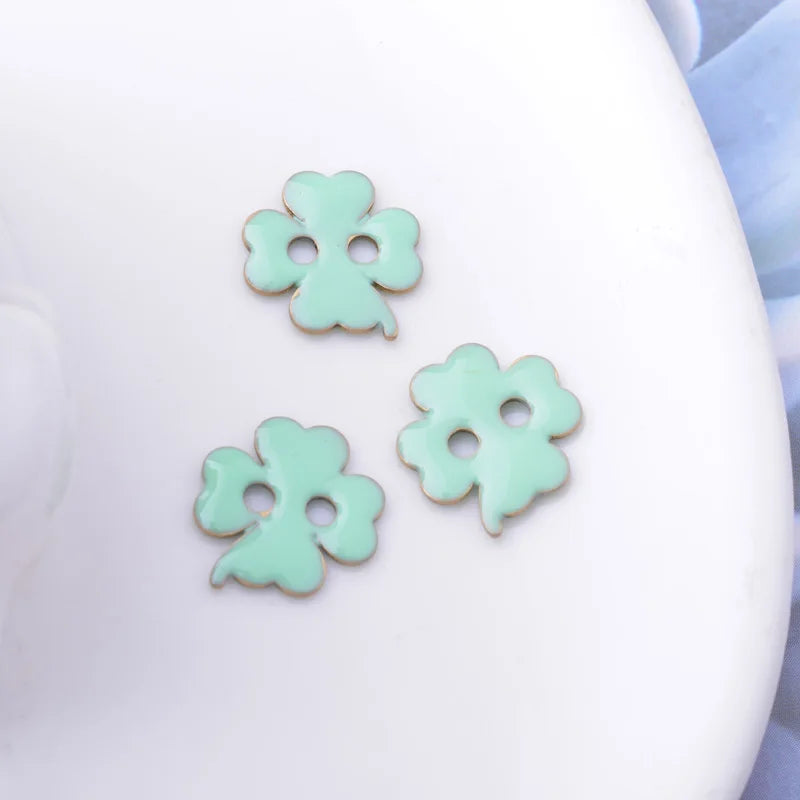 30pcs 12*14mm Copper Double Hole Clover Pendant Bead Necklace Findings