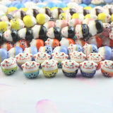 30pcs Hand Painted Lucky Cat Ceramic Beads 13x14mm