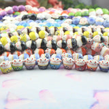 30pcs Hand Painted Lucky Cat Ceramic Beads 13x14mm