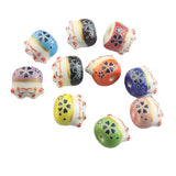 30pcs Hand Painted Lucky Cat Ceramic Beads 13x14mm