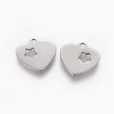 30pcs Stainless Steel Heart Charms with Star for Jewelry Making