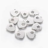 30pcs Stainless Steel Heart Charms with Star for Jewelry Making