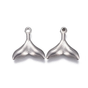 30pcs 304 Stainless Steel Whale Tail Pendants 11x11x1.5mm