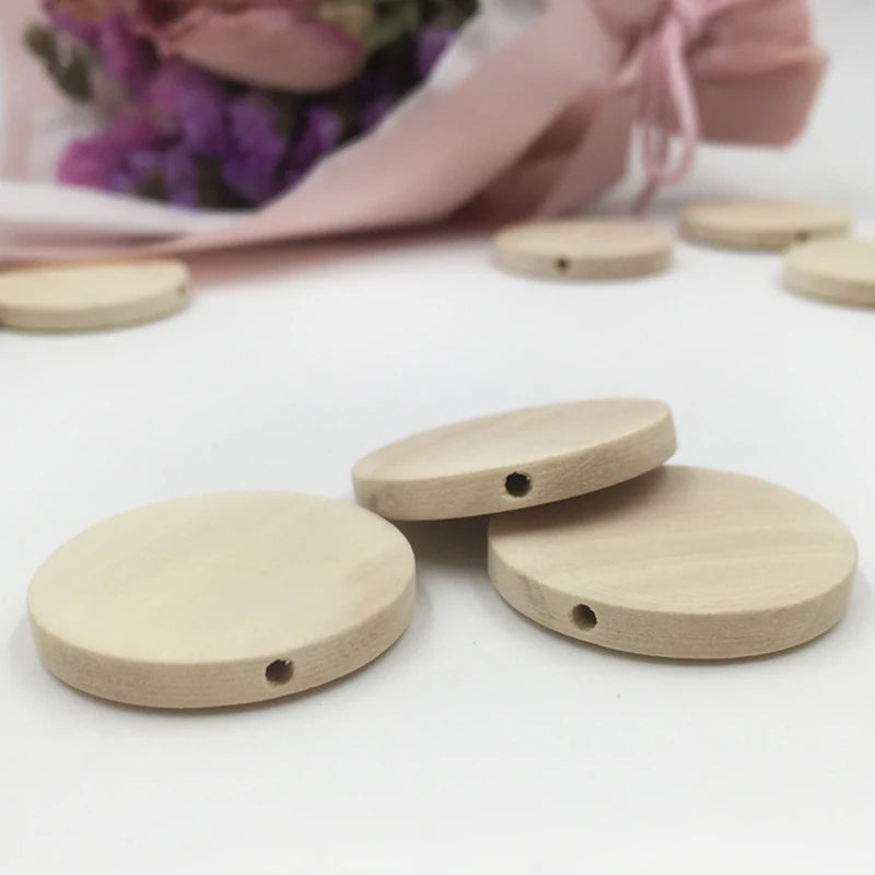 30pcs 30mm Natural Flat Wood Round beads DIY Circles Discs Tags Labels