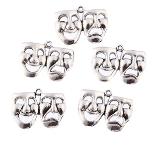 30pcs 32*20mm Mask Theatre Tibetan Silver Bead Charms Pendants
