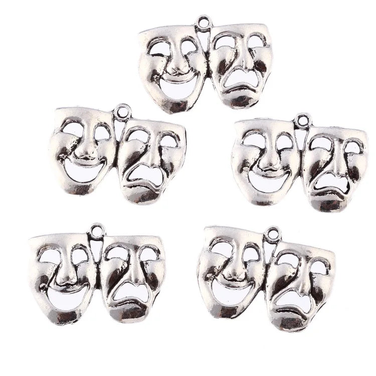 30pcs 32*20mm Mask Theatre Tibetan Silver Bead Charms Pendants