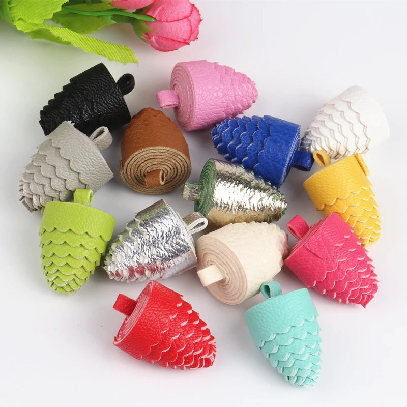 30pcs 35mm PU Leather Tassel Keychain Cellphone Straps DIY Bag Pendant