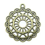 30pcs Round Hollow Pattern Earring Jewelry Findings Antique Bronze Silver