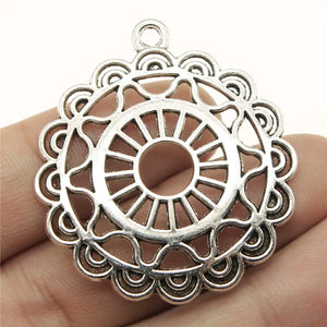 30pcs Round Hollow Pattern Earring Jewelry Findings Antique Bronze Silver