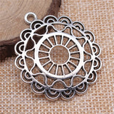 30pcs Round Hollow Pattern Earring Jewelry Findings Antique Bronze Silver