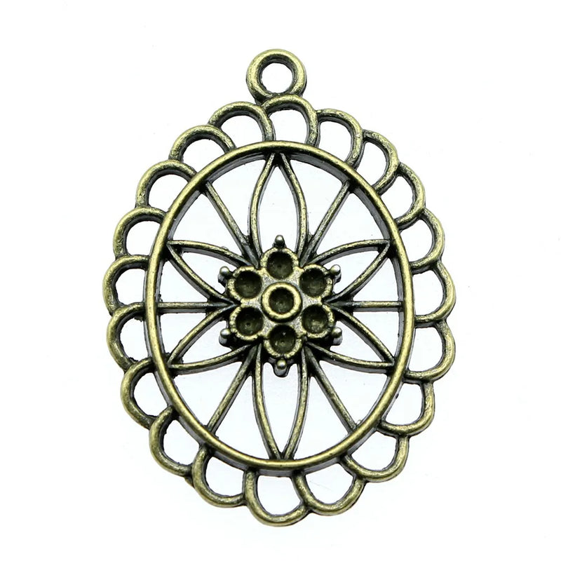 30pcs 44x31mm Oval Hollow Flowers Pendant Charm