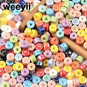 30pcs 4x6mm Ceramic Beads Round Flat Beads for Jewelry Making DIY