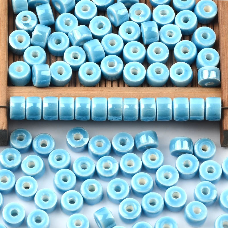 30pcs 4x6mm Ceramic Beads Round Flat Beads for Jewelry Making DIY
