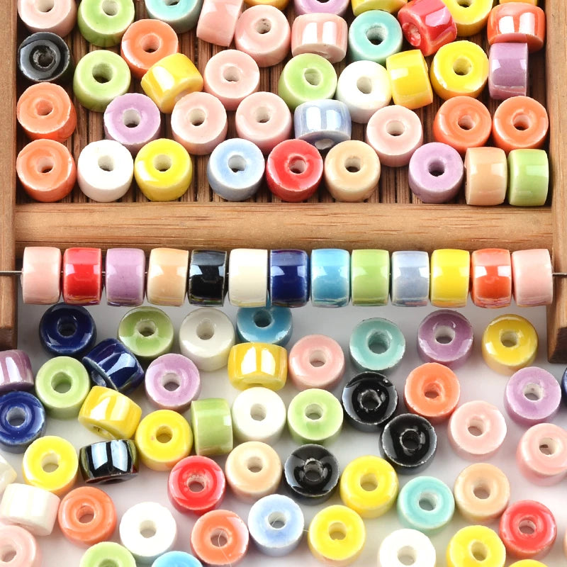 30pcs 4x6mm Ceramic Beads Round Flat Beads for Jewelry Making DIY