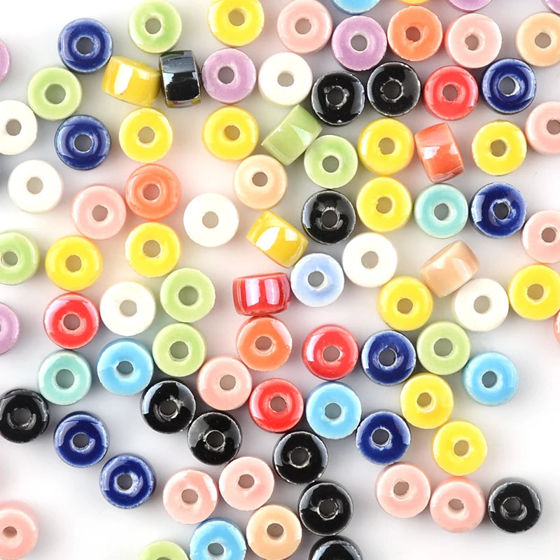 30pcs 4x6mm Ceramic Beads Round Flat Beads for Jewelry Making DIY