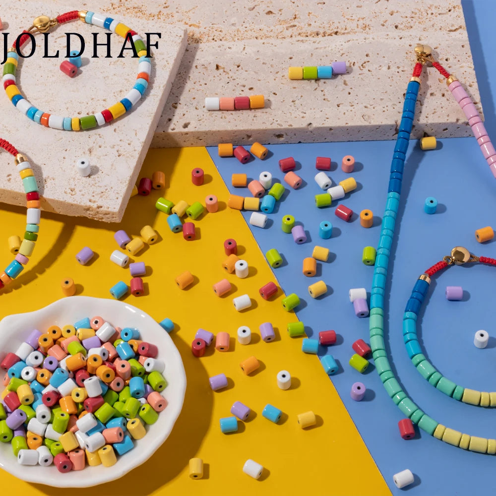30pcs Enamel Tube Beads Rainbow Necklace Bracelet Accessory