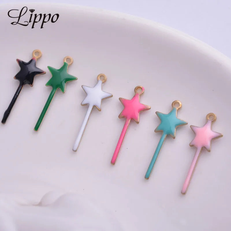30pcs 8x20mm Copper Star Enamel Charms Pendant DIY Jewelry Necklace Making