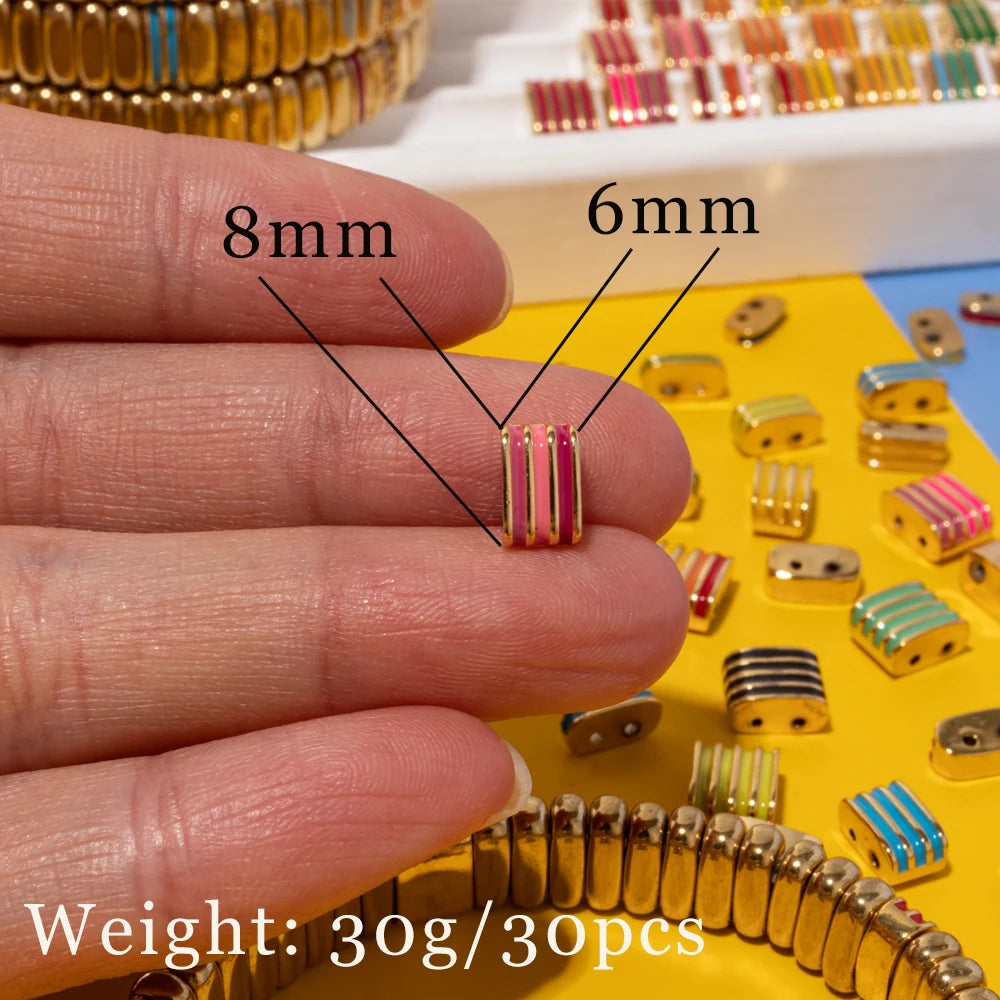 30pcs Square Shape Beads Charms Painted Colorful Beads DIY Accessory