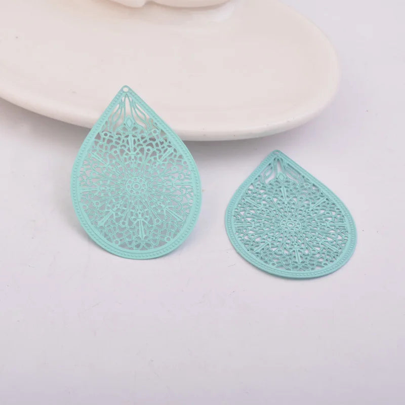 30pcs Filigree Water Drop Charm Brass Teardrop Pendant DIY Earring findings