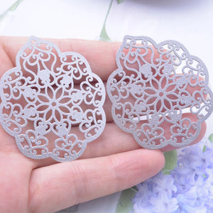 30pcs Silver Flowers Pendant 43mm*50mm Painted Flower Charms