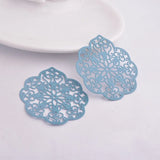 30pcs Silver Flowers Pendant 43mm*50mm Painted Flower Charms