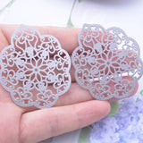 30pcs Silver Flowers Pendant 43mm*50mm Painted Flower Charms