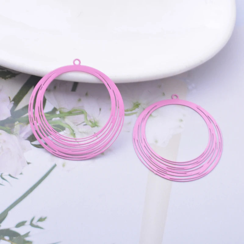 30pcs Brass Painted Silver Round Charms Red Pink Earring Pendant Jewelry