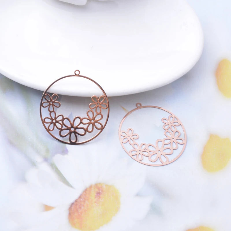 30pcs AB4993 Filigree Orange Flower Charms Metal Brass Silver Earring Findings