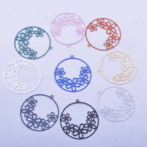 30pcs AB4993 Filigree Orange Flower Charms Metal Brass Silver Earring Findings