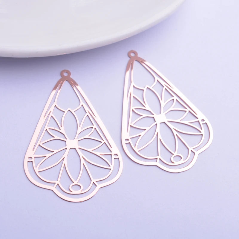 30pcs AB6265 30*50mm Filigress Flower Charms for DIY Earrings & Pendants