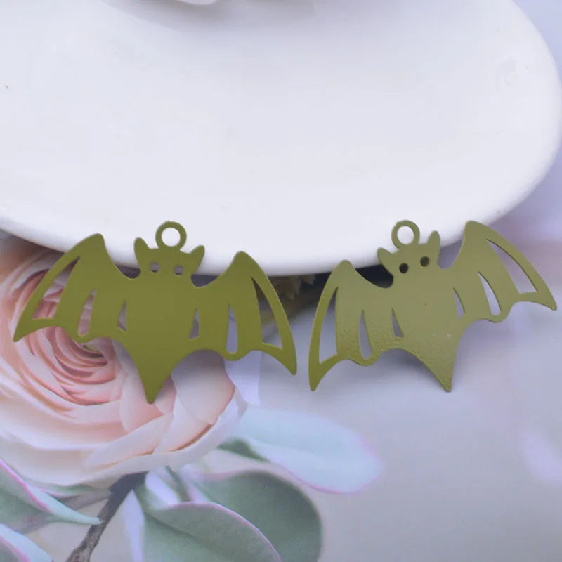 30pcs Halloween Charms Brass Rose Silver Bat Pendants 27*41mm for Jewelry Making