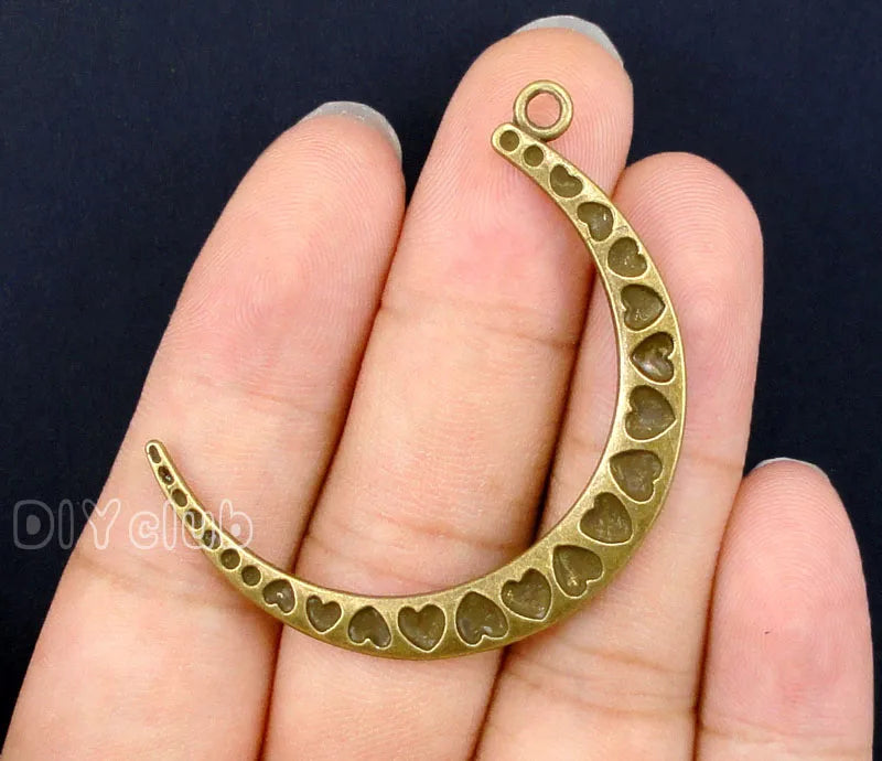 30pcs Antique Bronze Heart Moon Charm Pendant 47x32mm