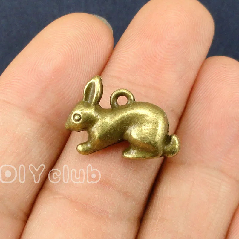 30pcs Antique Bronze 3D Rabbit Charms Pendant DIY Bracelet Necklace 20x14x6mm