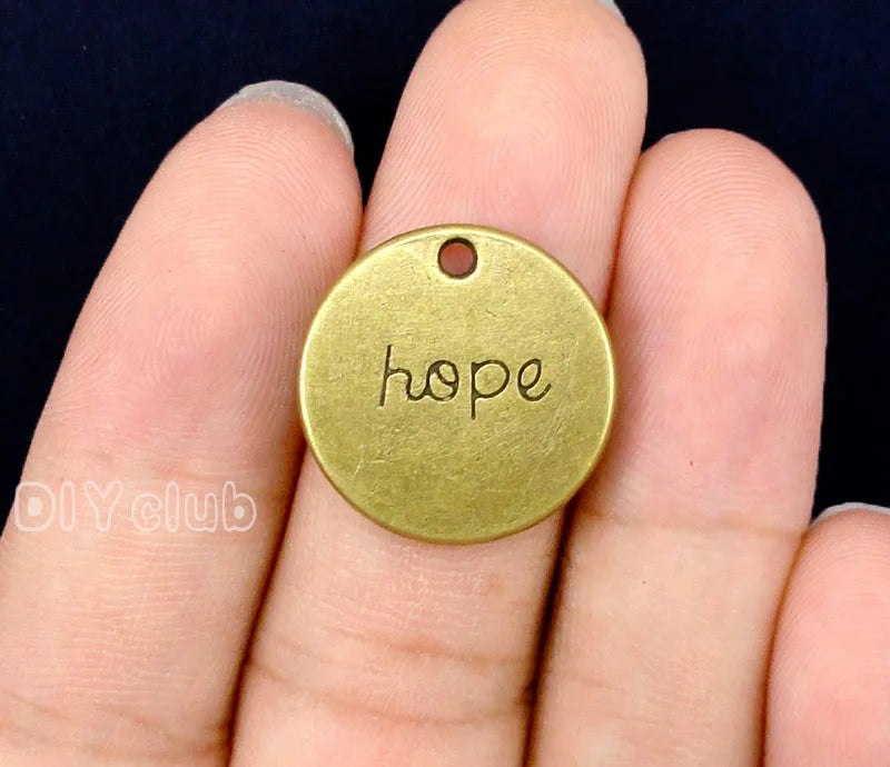 30pcs Antique Bronze Hope Charm Pendants 20mm