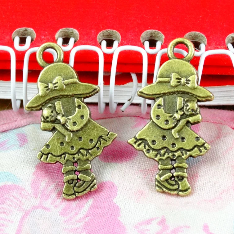 30pcs Antique Silver Bronze Girl Charms Pendants Jewelry Making DIY Craft