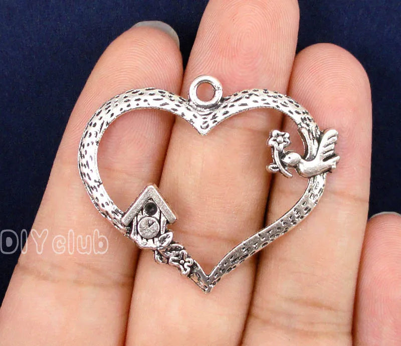 30pcs Tibetan Silver Bird House Heart Charms Pendant