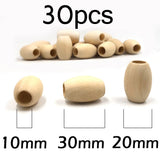 30pcs Big Hole Natural Wooden Beads Spacer Ball Round Loose Beads