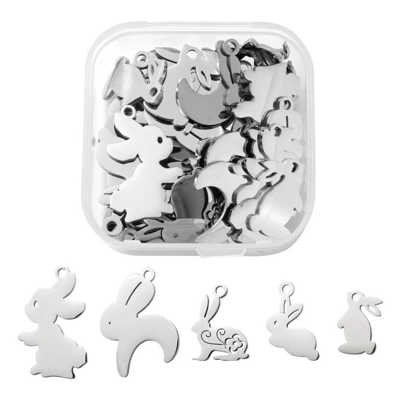 30pcs/Box 201 Stainless Steel Bunny Pendant Easter Theme Bracelet Necklace Decor
