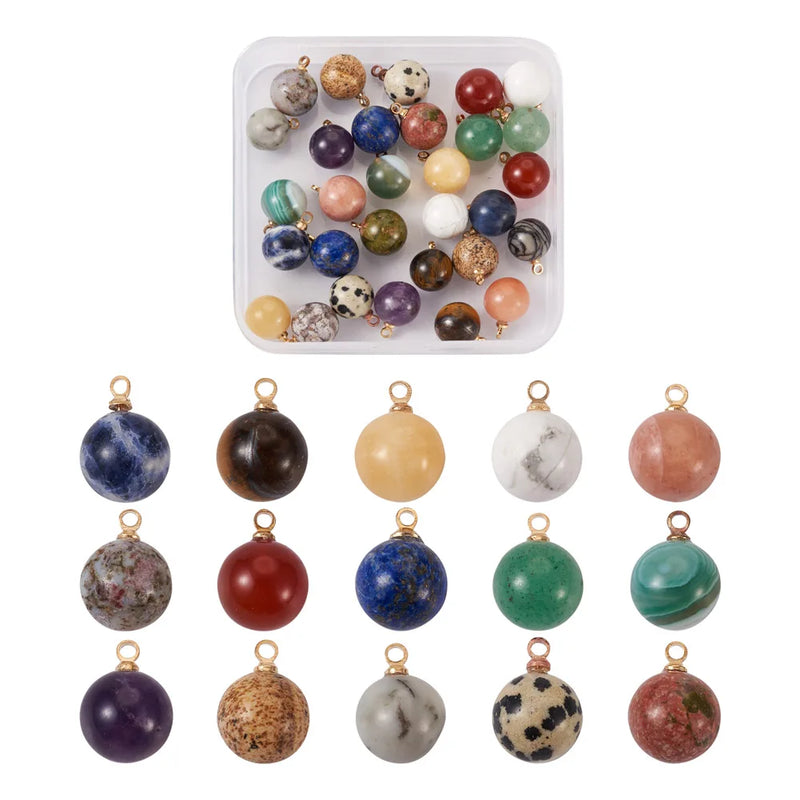 30pcs Natural Stone Charms Pendants 14x10.5mm For DIY Jewelry Making Mixed