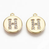 30pcs Micro Pave CZ Brass Pendants Flat Round Letter A~Z Charms Supplies