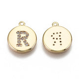 30pcs Micro Pave CZ Brass Pendants Flat Round Letter A~Z Charms Supplies