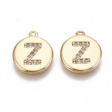30pcs Micro Pave CZ Brass Pendants Flat Round Letter A~Z Charms Supplies