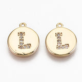 30pcs Micro Pave CZ Brass Pendants Flat Round Letter A~Z Charms Supplies